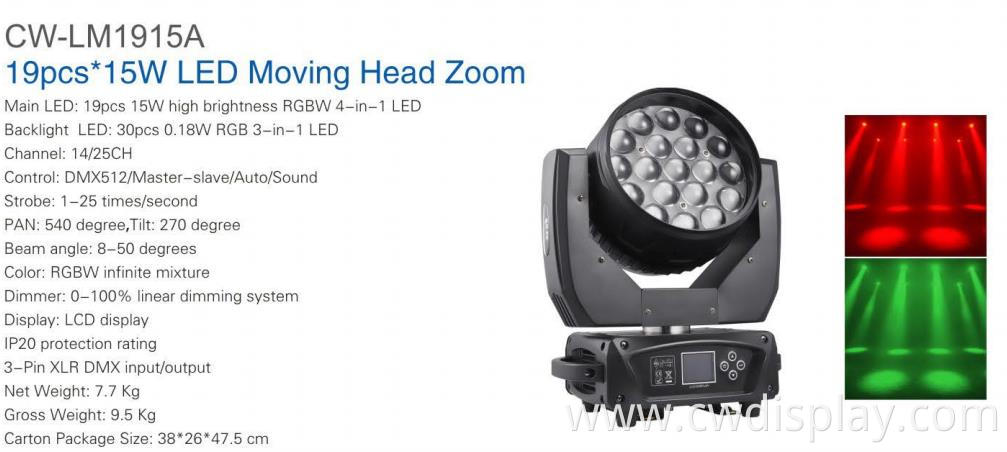 19pcs 15w LED with Zoom